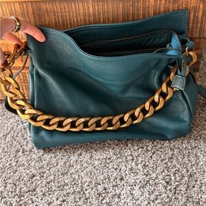 Elegant Teal Shoulder Bag with Gold Chain